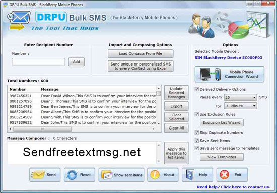 Free Blackberry SMS Software screenshot