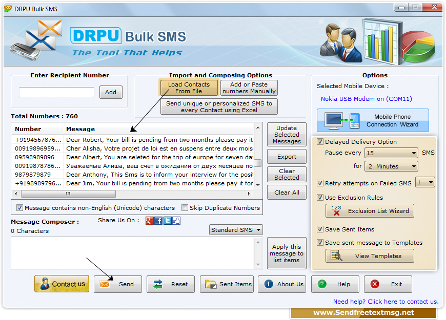 Send text messaging Software for GSM Mobile Phones