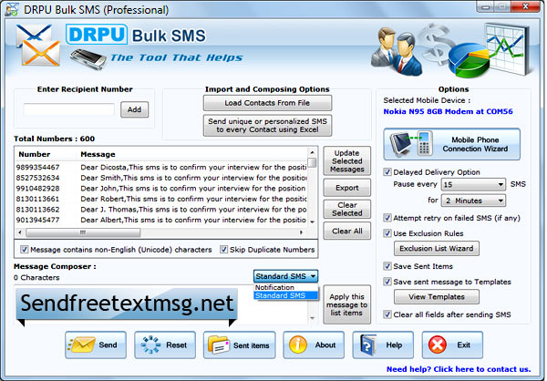 Screenshot of SMS from Computer