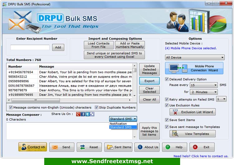 Send Free Text MSG Software screenshot