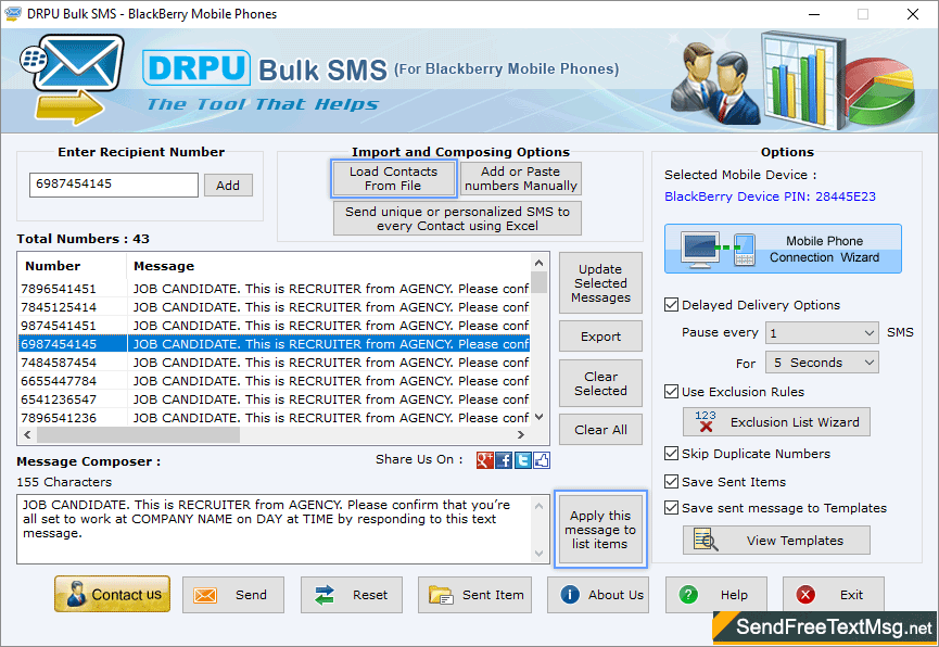 Bulk SMS Software for BlackBerry Mobile Phones